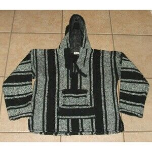 Womens Sz Small Hooded Mexican Baja Hoodie Hippie Shirt Small Front Pocket